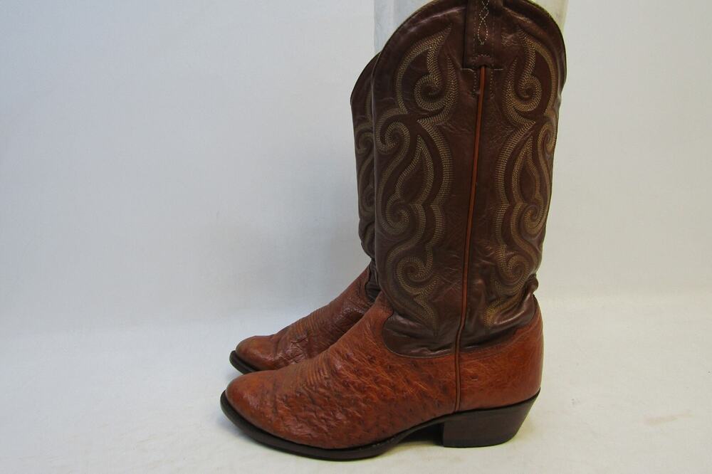 TONY LAMA Mens Size 9 D Brown Leather Smooth Ostrich Cowboy Western Boots